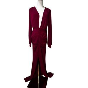 VENUS Burgundy Deep V-Neck Ruched Bodycon Dress - Brand New Never Worn